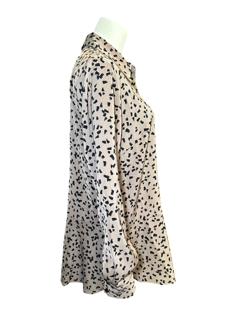Susan Graver Beige Button-Front Tunic with Black Abstract Print - Picture 5 of 8